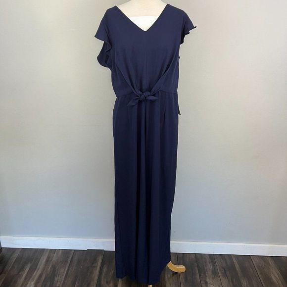 NWT JULIA JORDAN Navy Blue Flutter Sleeve Front Knot Romper Jumpsuit (14) - Picture 9 of 16